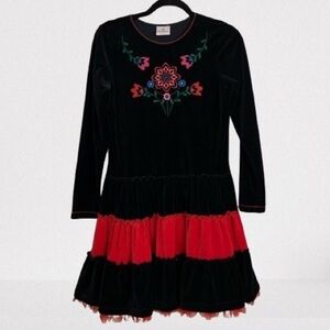 Hanna Andersson Girls Embroidered Tiered Velvet Holiday Dress Size 14/16 160